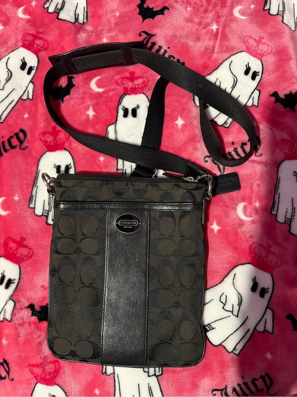 Coach Brown and Black Signature Crossbody Bag